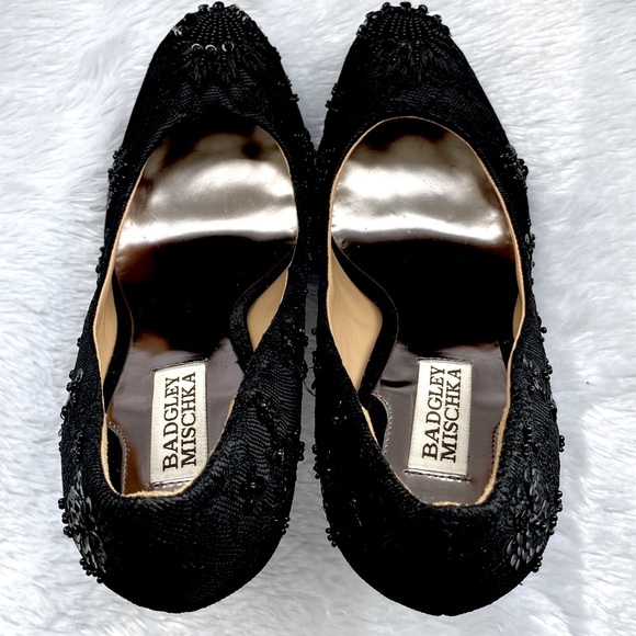 Badgley Mischka Black SANOMA Embellished beaded Lace heels Sz 7 1/2 M - Picture 8 of 11